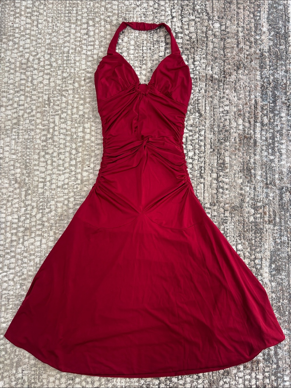 X:S Halter Neck Ruched Midi Dress - Deep Red